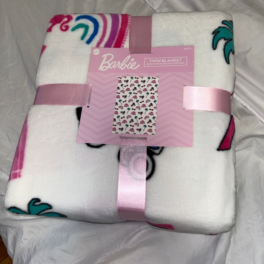 Barbie Plush Throw Blanket White and Pink